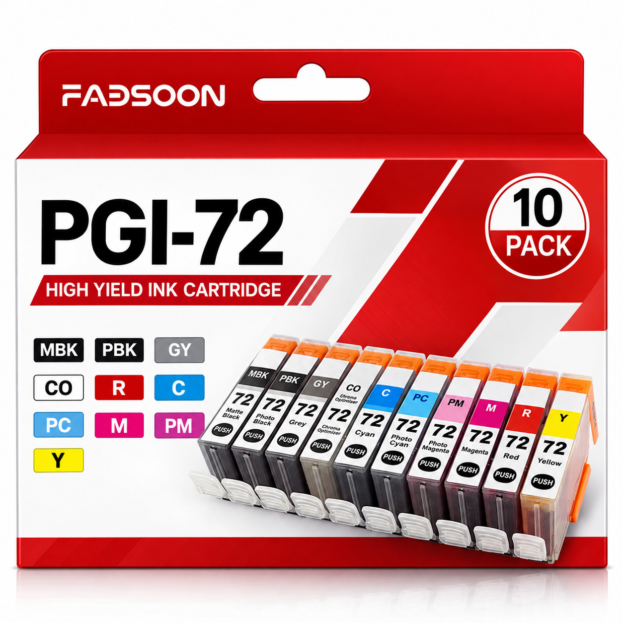 PGI-72 10PK MBK/PBK/C/M/Y/PC/PM/GY/R/CO Ink Replacement for PIXMA PRO-10 PRO-10S