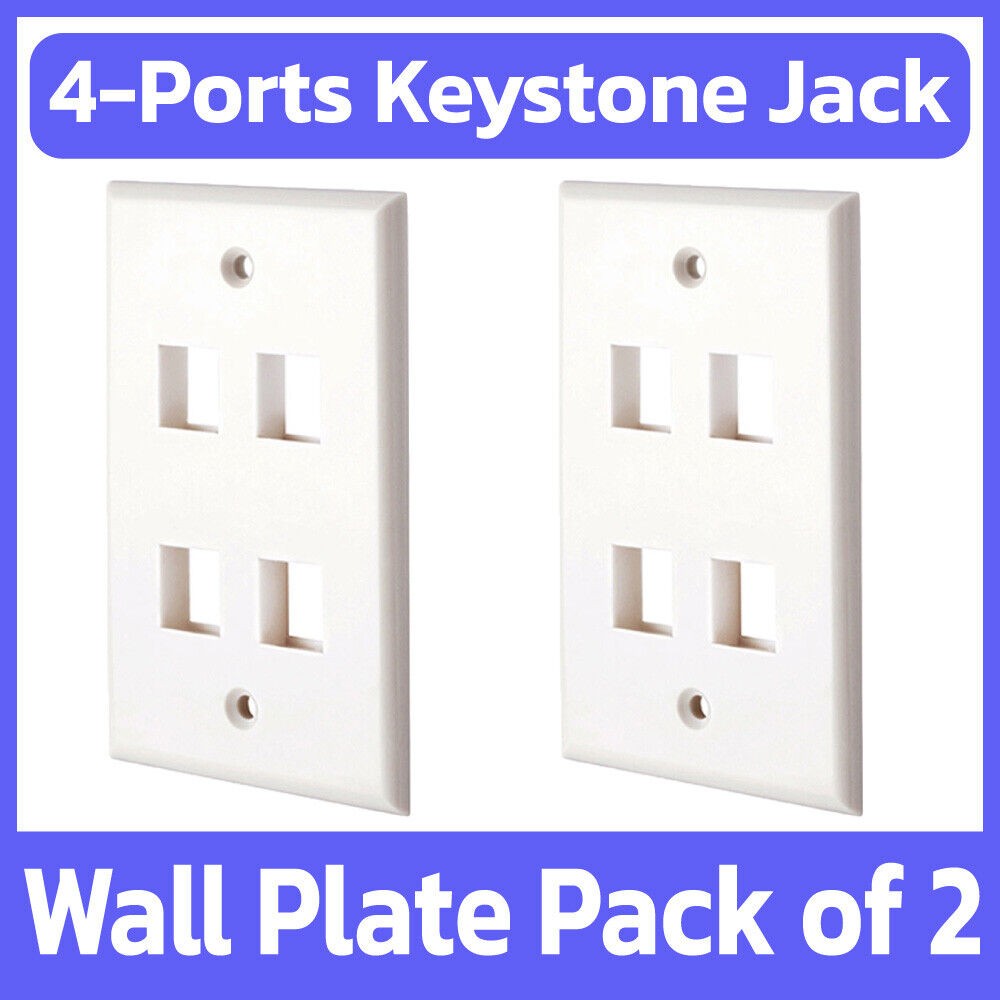 2 Pack Keystone Wall Plate Single Gang Four Ports Faceplate 4 Jack Wallplate