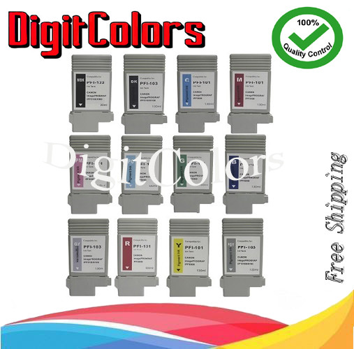 PFI-101 & PFI103 set of 12 130ml Ink Cartridge for use w Canon iPF5100 6100 6200