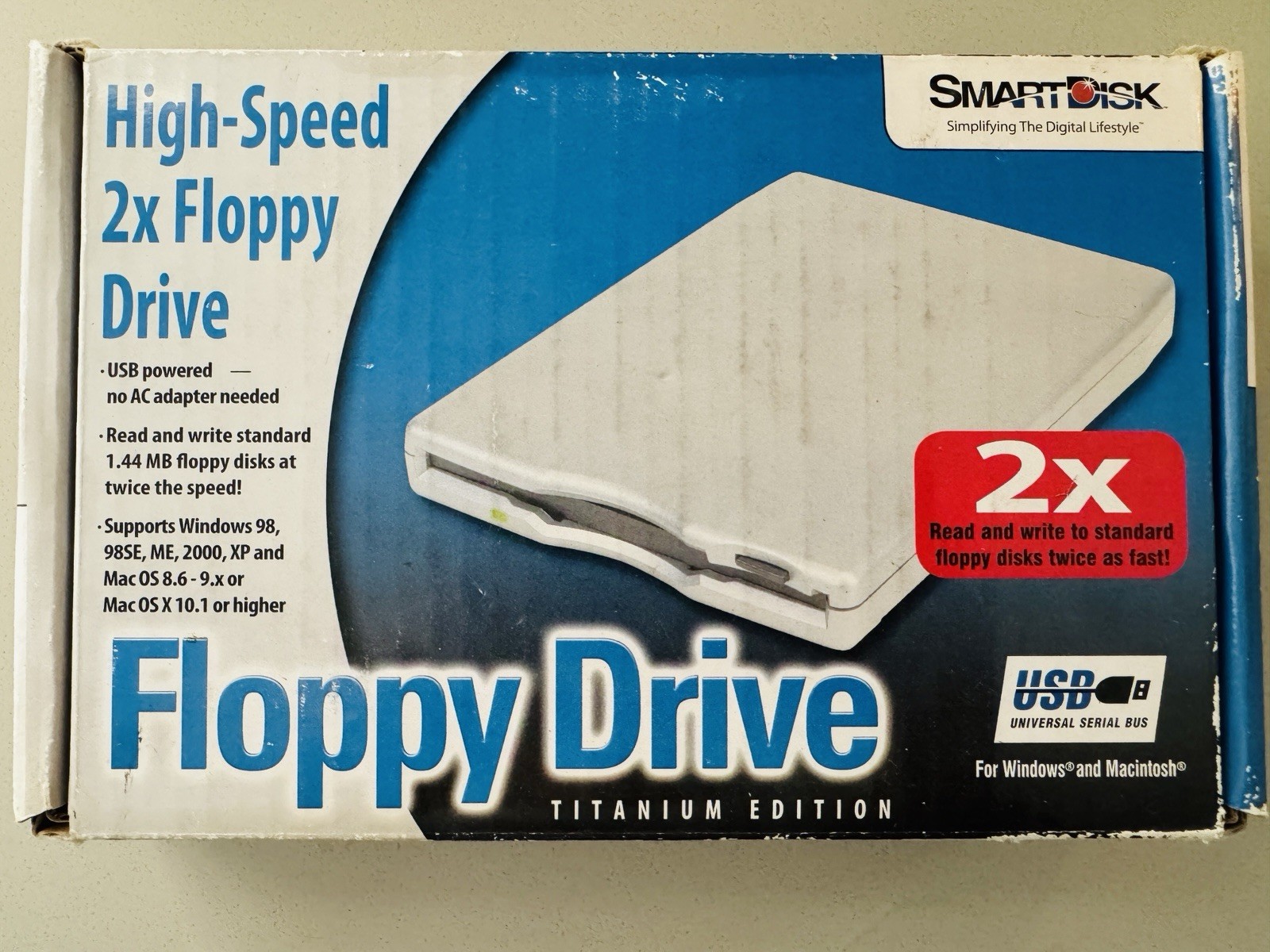 NIB SmartDisk FDUSB-TM2 2x USB 3.5" Floppy Drive Titanium Edition Unopened NOS