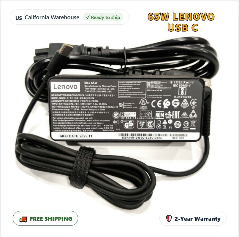 Genuine OEM 65W USB-C Type-C Adapter Charger Lenovo ThinkPad T480 ADLX65YLC3A
