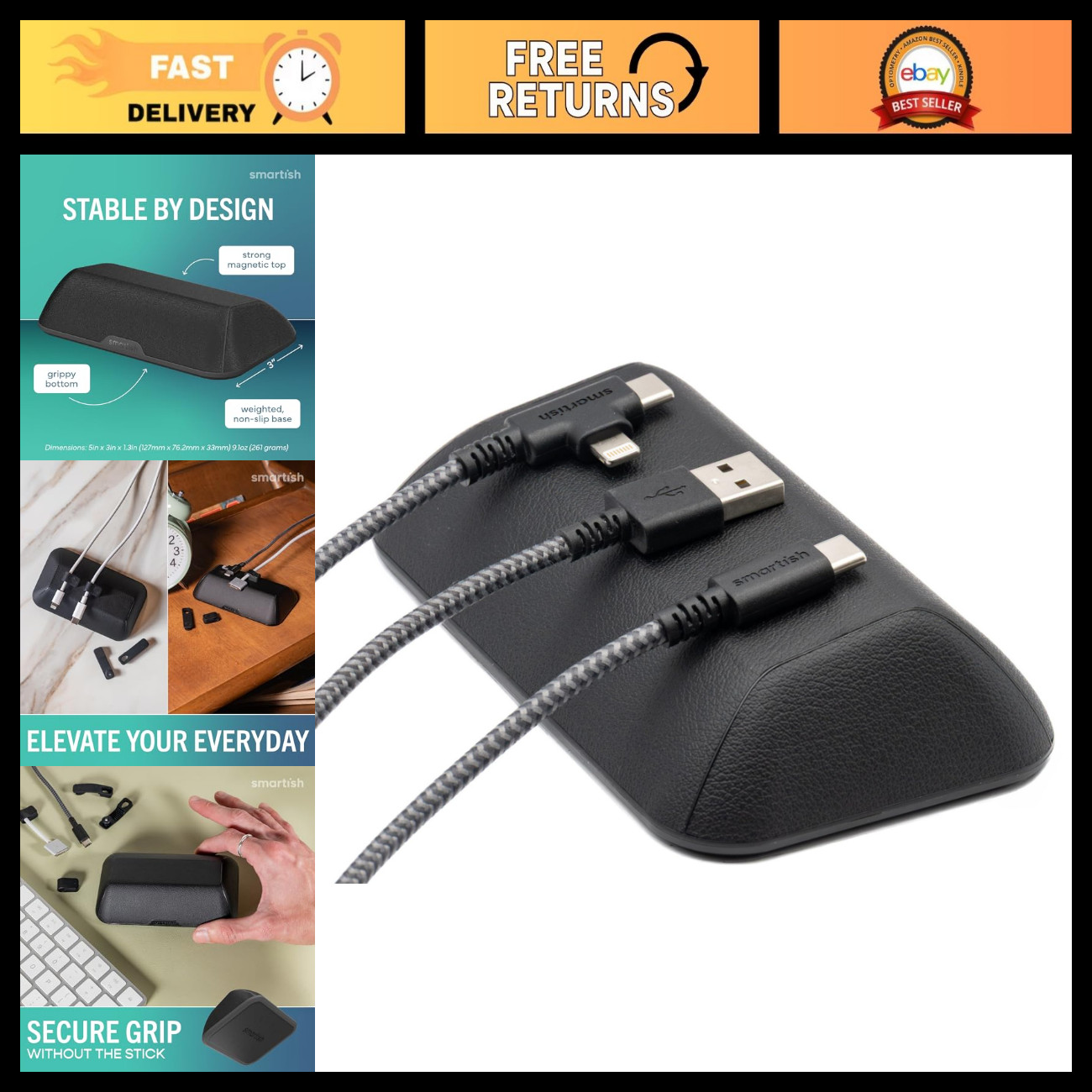 Magnetic Cable Holder & Organizer - Bigger Cord Wrangler for Office Desk Storage