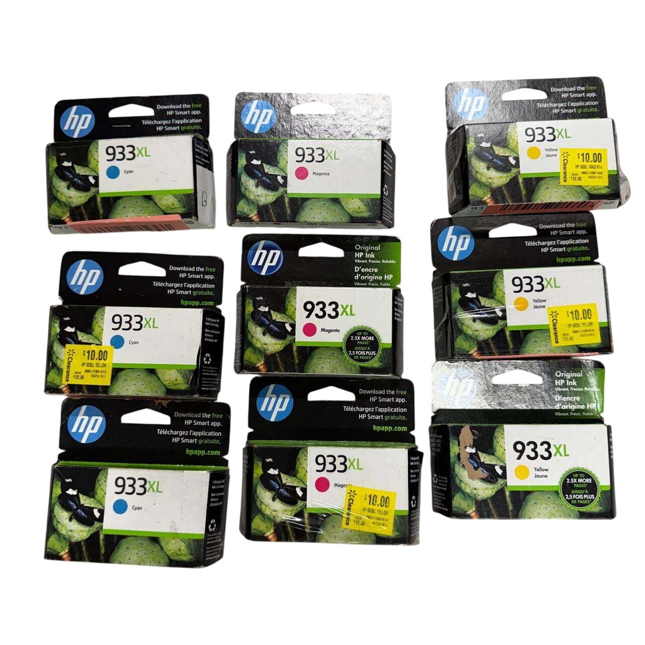 Lot of 9 Genuine HP 933XL Cyan, Yellow, Magenta Ink Cartridges