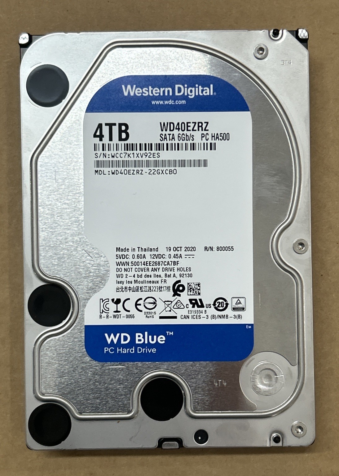 Western Digital Blue (5400 RPM, 3.5", SATA III, 64MB Cache) 4TB HDD 22GXCB0