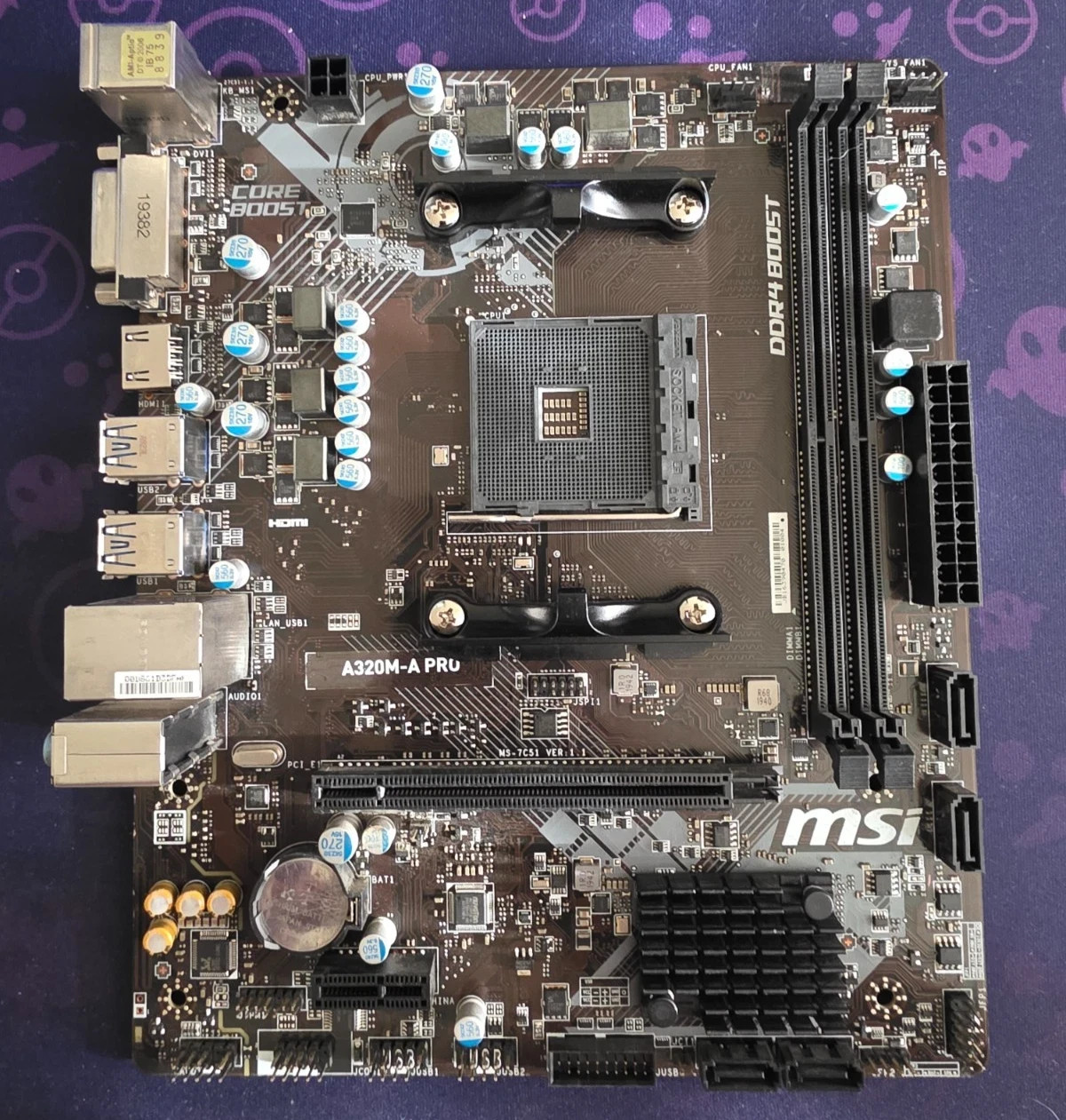 MSI A320M-A PRO Motherboard - Socket AM4, DDR4, NO M.2 Support, Tested & Working