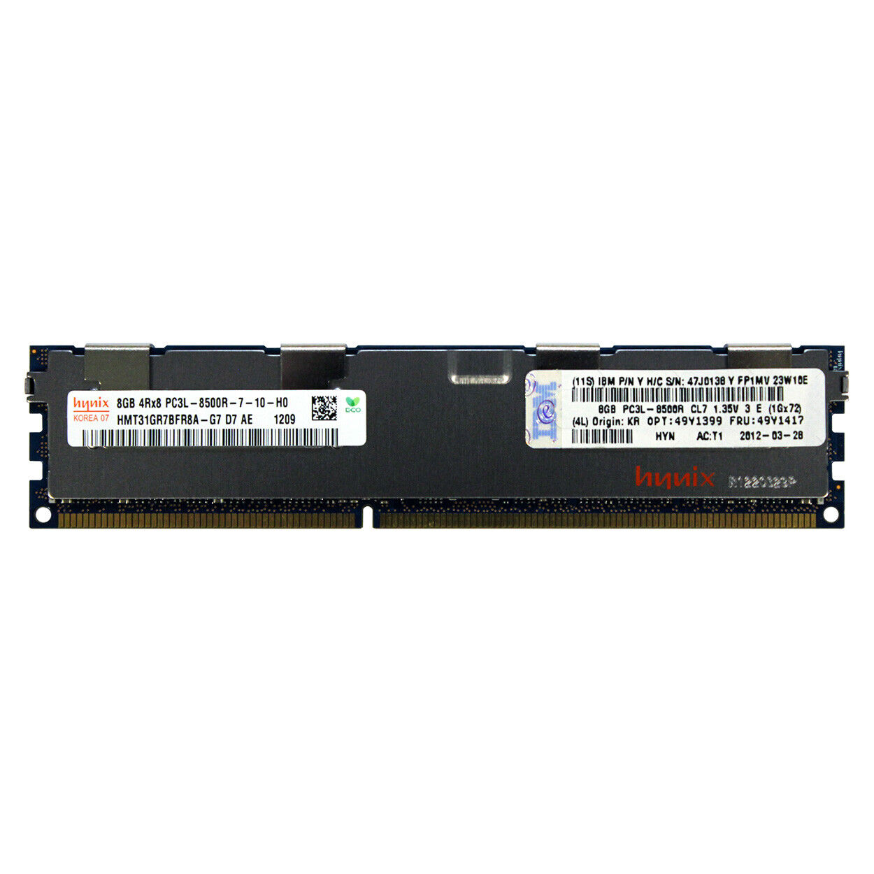 IBM Genuine 8GB 4Rx8 PC3L-8500R DDR3 1066MHz 1.35V ECC REG RDIMM Memory RAM 1x8G