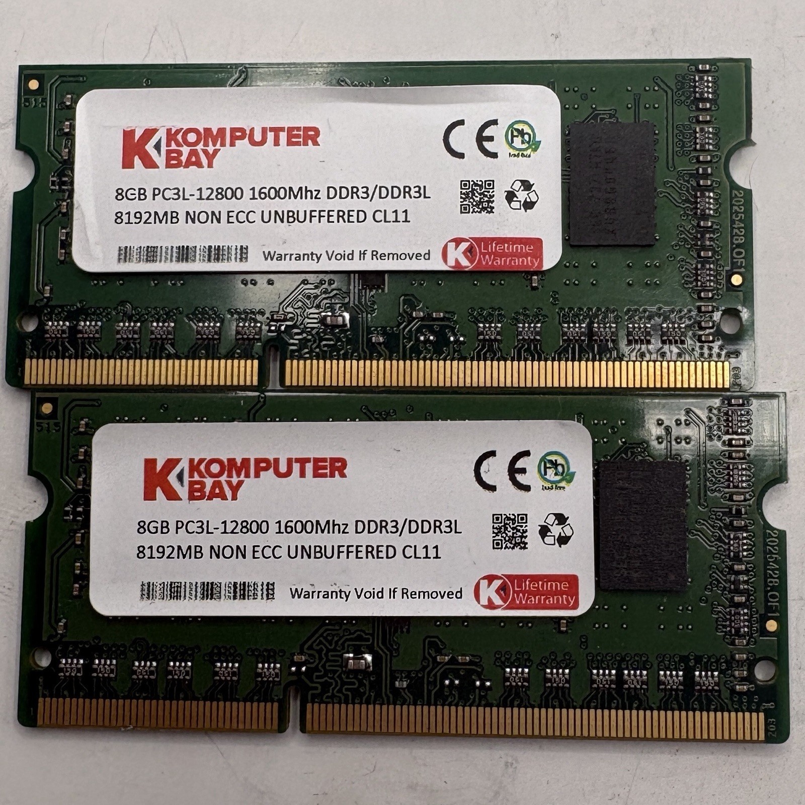 2x Komputerbay 8GB DDR3L 1600MHz PC3L-12800 Laptop RAM SODIMM CL11 16GB Kit