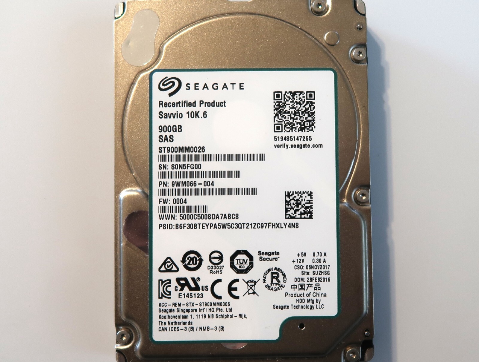 Seagate ST900MM0026 Savvio 9WM066-004 10K.6 900gb 2.5" SAS Server Hard Drive