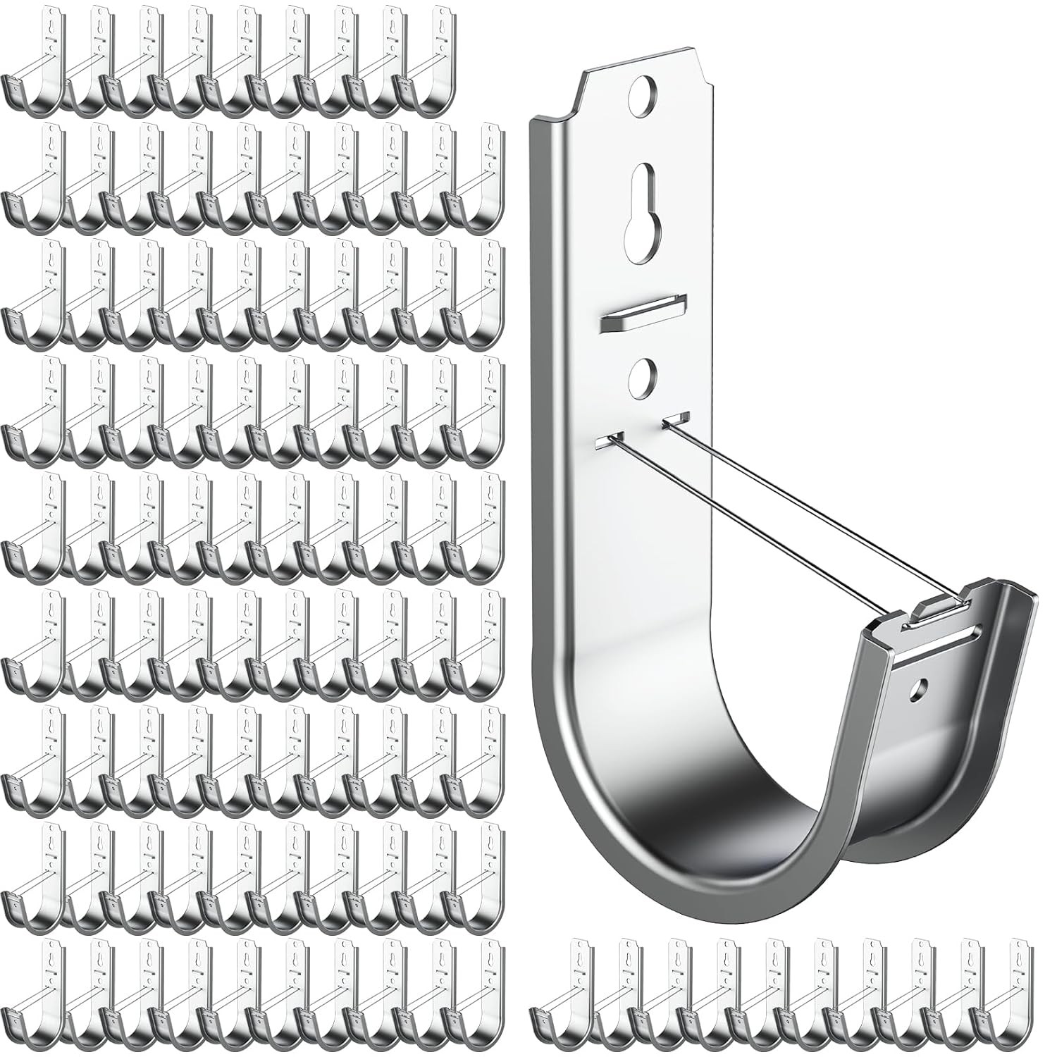 100 Pack 2 Inch J Hook Wall Mount with Retainer Clip