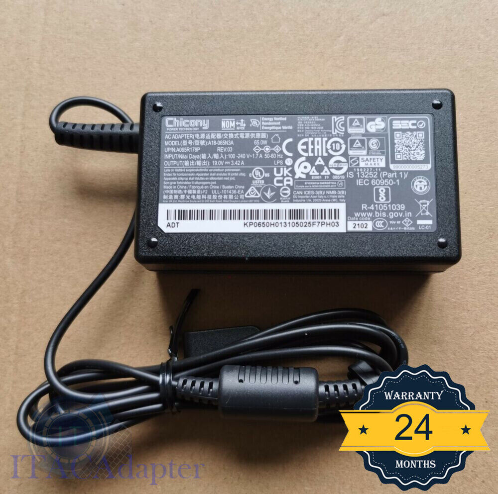 New Original OEM Chicony/Acer 65W Cord/Charger Swift 3 Intel SF313-53 A18-065N3A