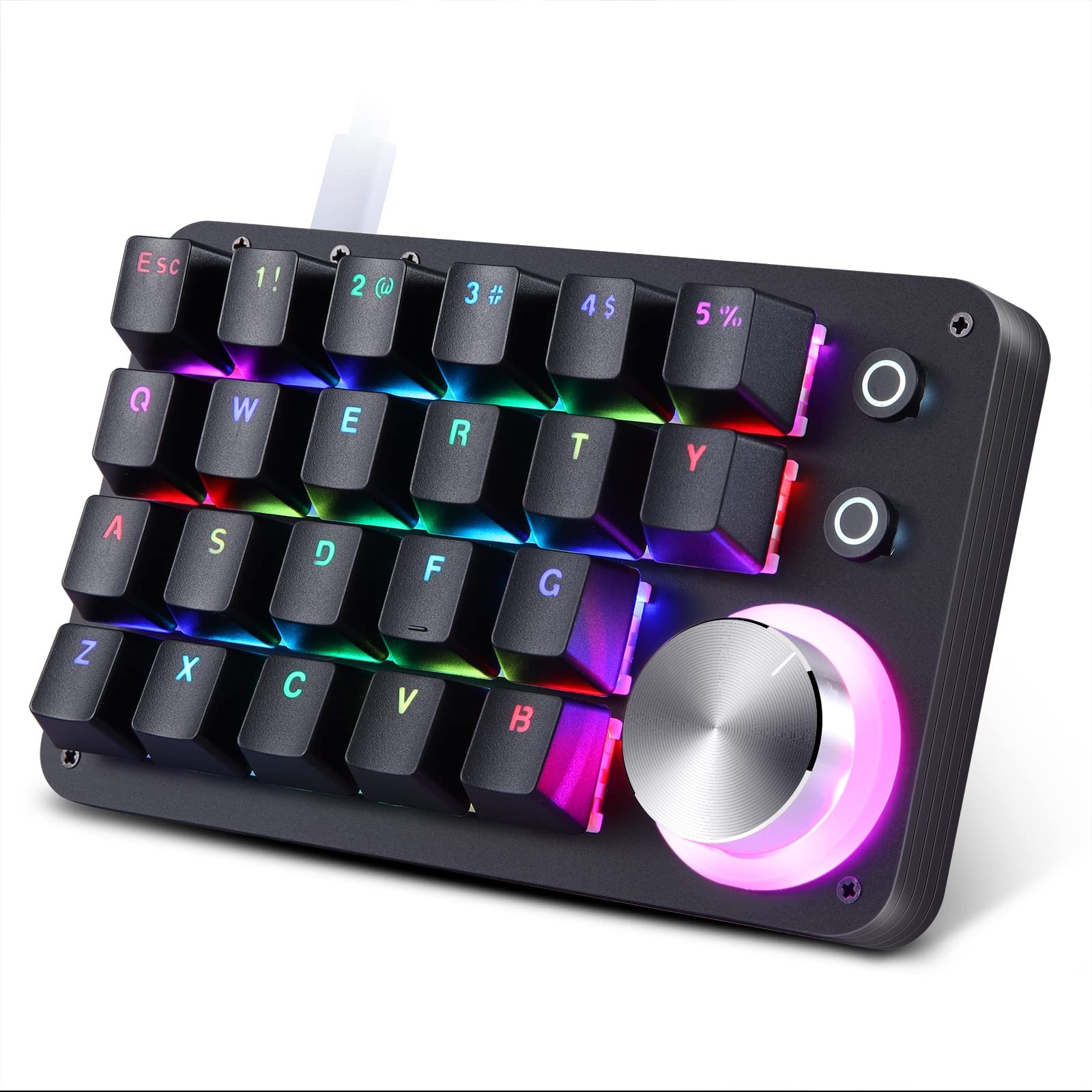 Koolertron 24-Key One-Handed Programmable Keyboard, Red Switch | RGB backlit,...