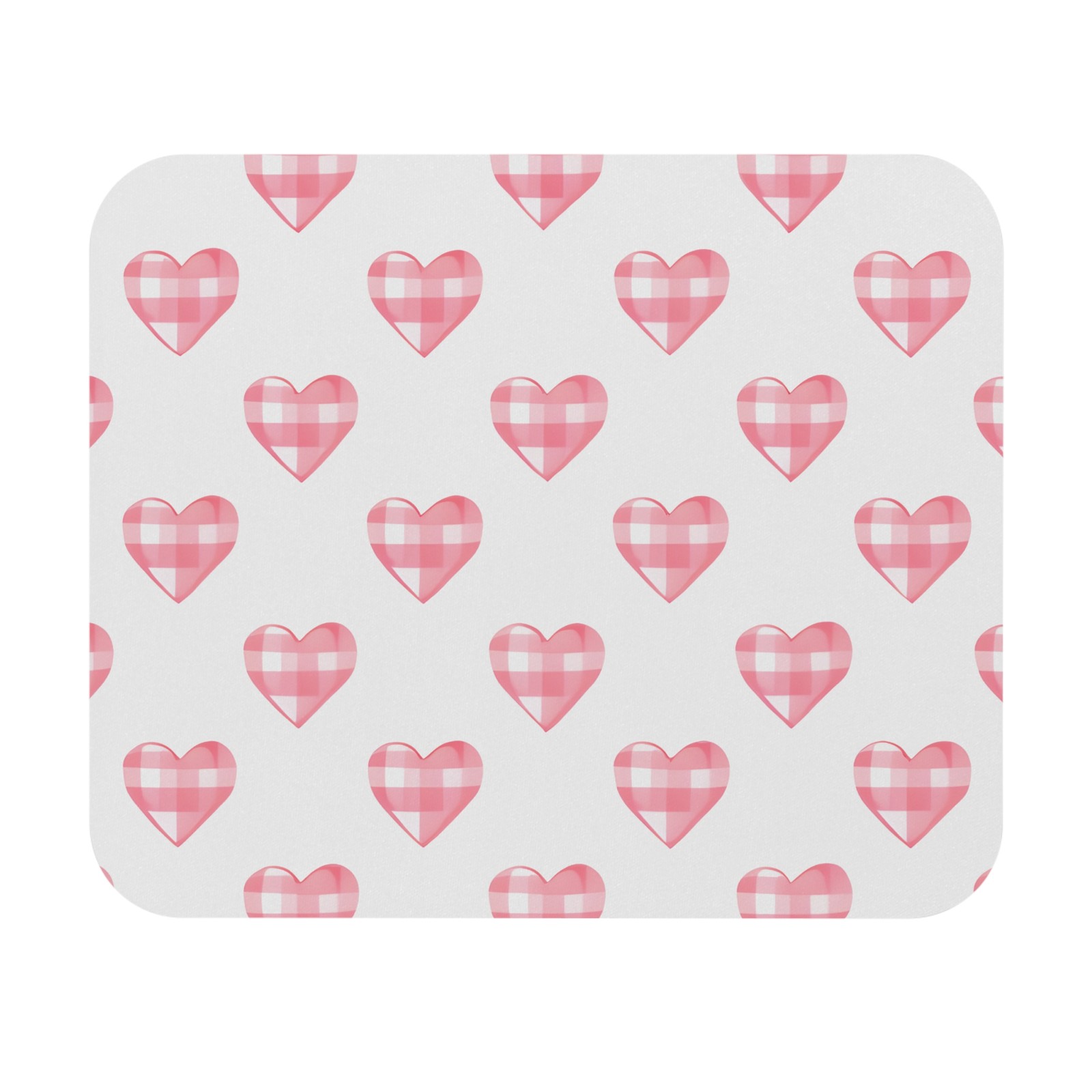 Pink Gingham Hearts Mouse Pad | Cute Pattern Desk Accessory