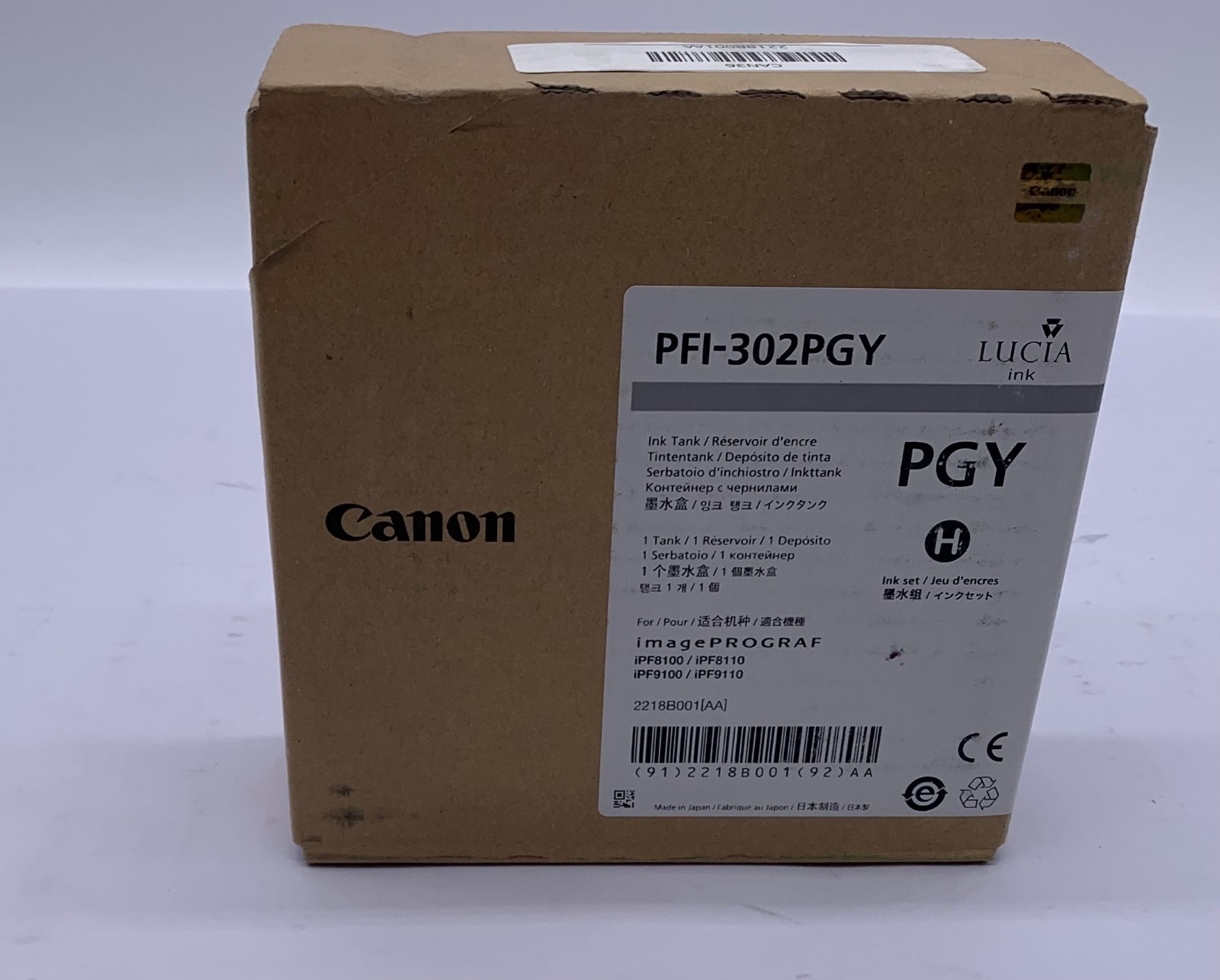 Genuine Canon PFI-302PGY Ink Cartridge, Photo Gray 2218B001 OEM, Exp. (04/2022)
