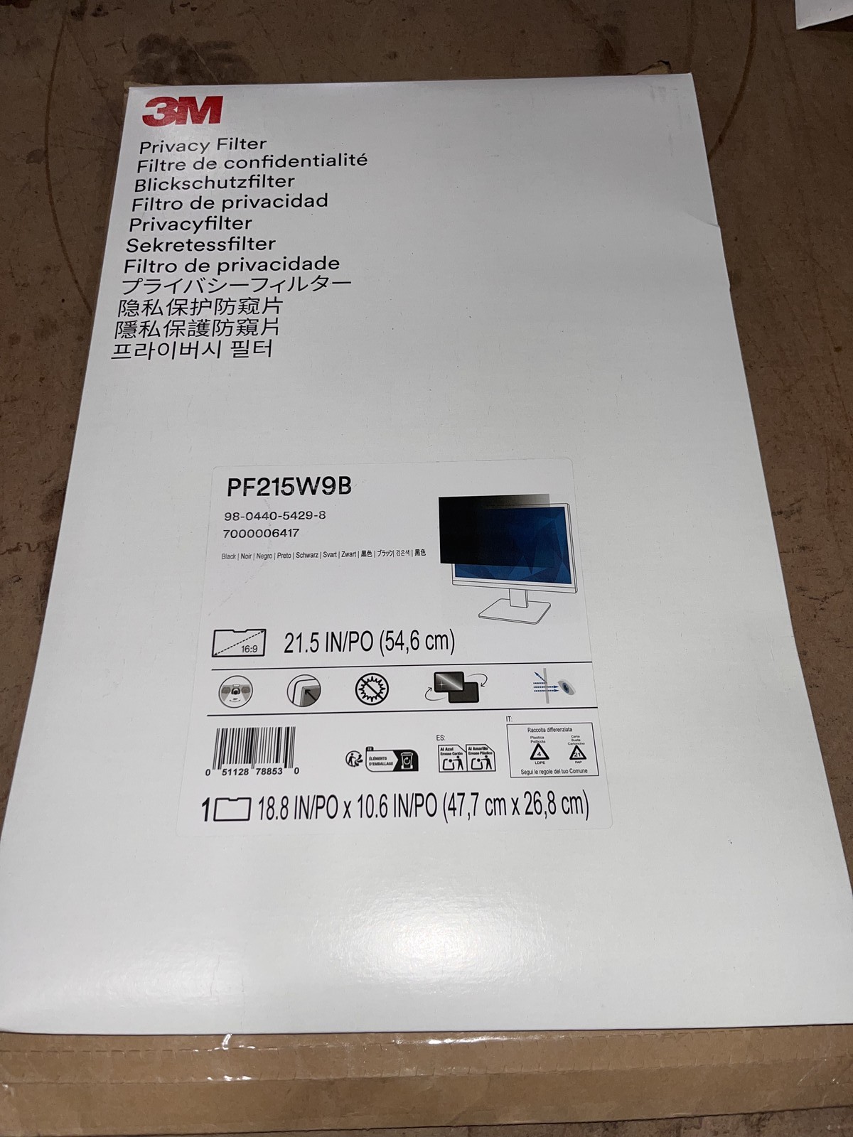 3M PF215W9B 21.5" Widescreen Monitor Privacy Filter - NEW