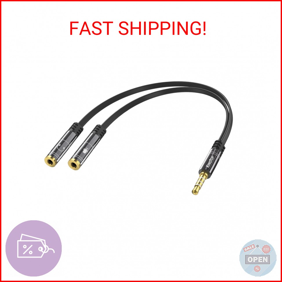 KINGTOP 3.5mm Headphone Mic Splitter Adapter - [1 Male to 2 Female] Headset Spli