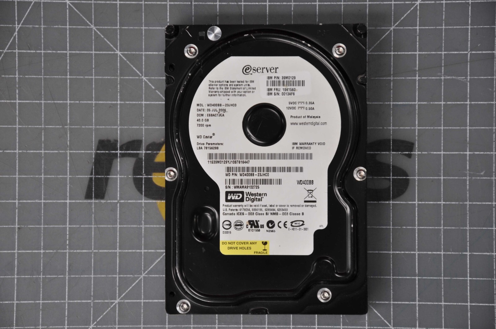 WESTERN DIGITAL IBM 40GB 7.2K RPM IDE 3.5" Hard Disk Drive (HDD) GRADE B 39M0129