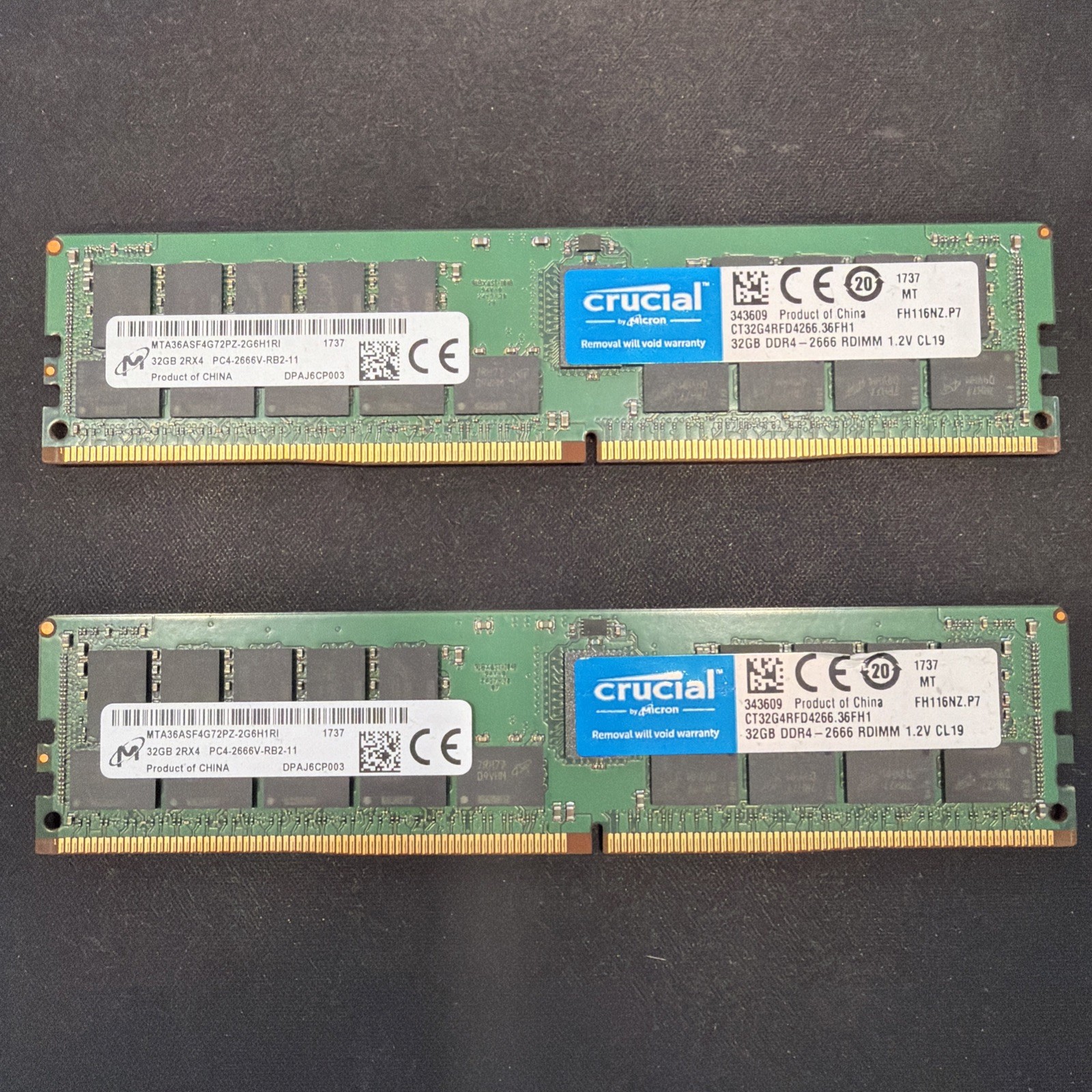 Crucial 64GB (2x32gb) ECC DDR4-2666MHZ RDIMM CT32G4RFD4266 Memory Kit 1.2V CL 19