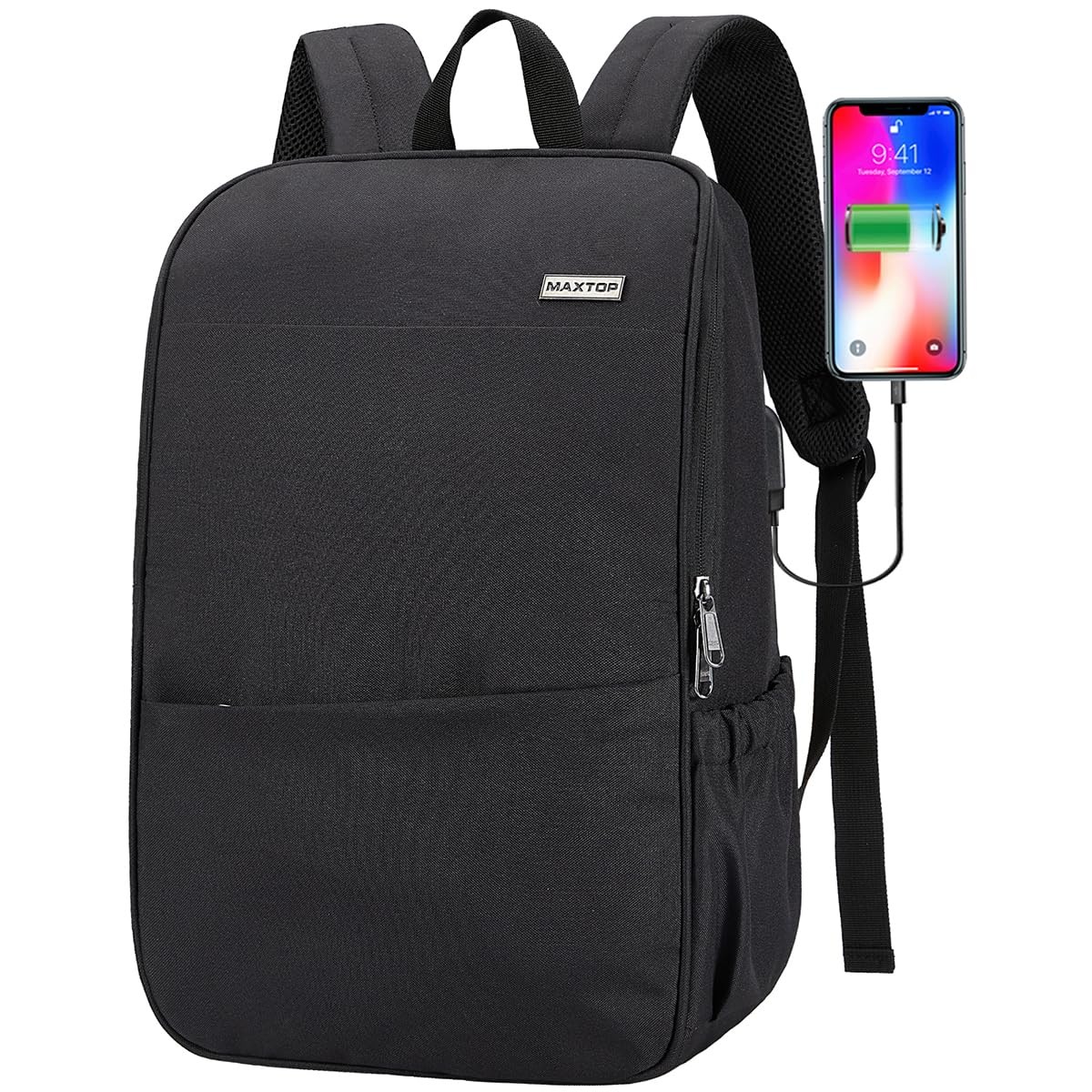 MAXTOP Laptop Backpack 15.6" USB Charging Black – Travel School Anti Theft