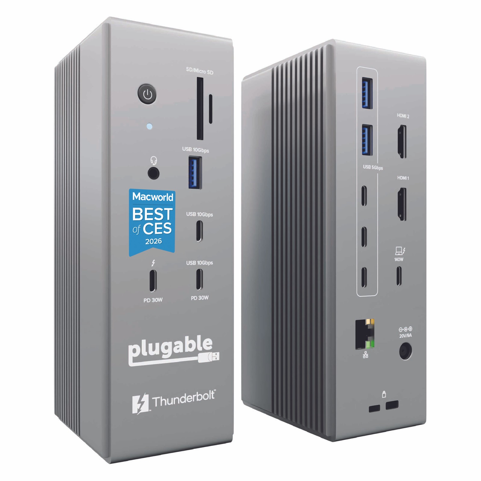 Plugable Thunderbolt 5 Docking Station with Dual HDMI 2.1, 140W Laptop Charging