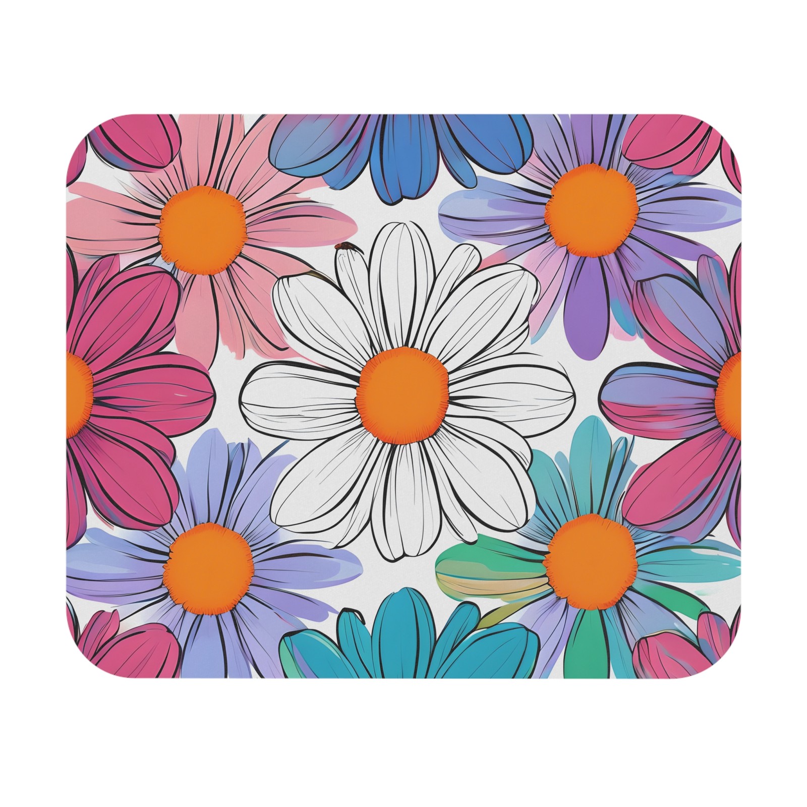 Colorful Daisy Pattern Mouse Pad | Floral Desk Accessory