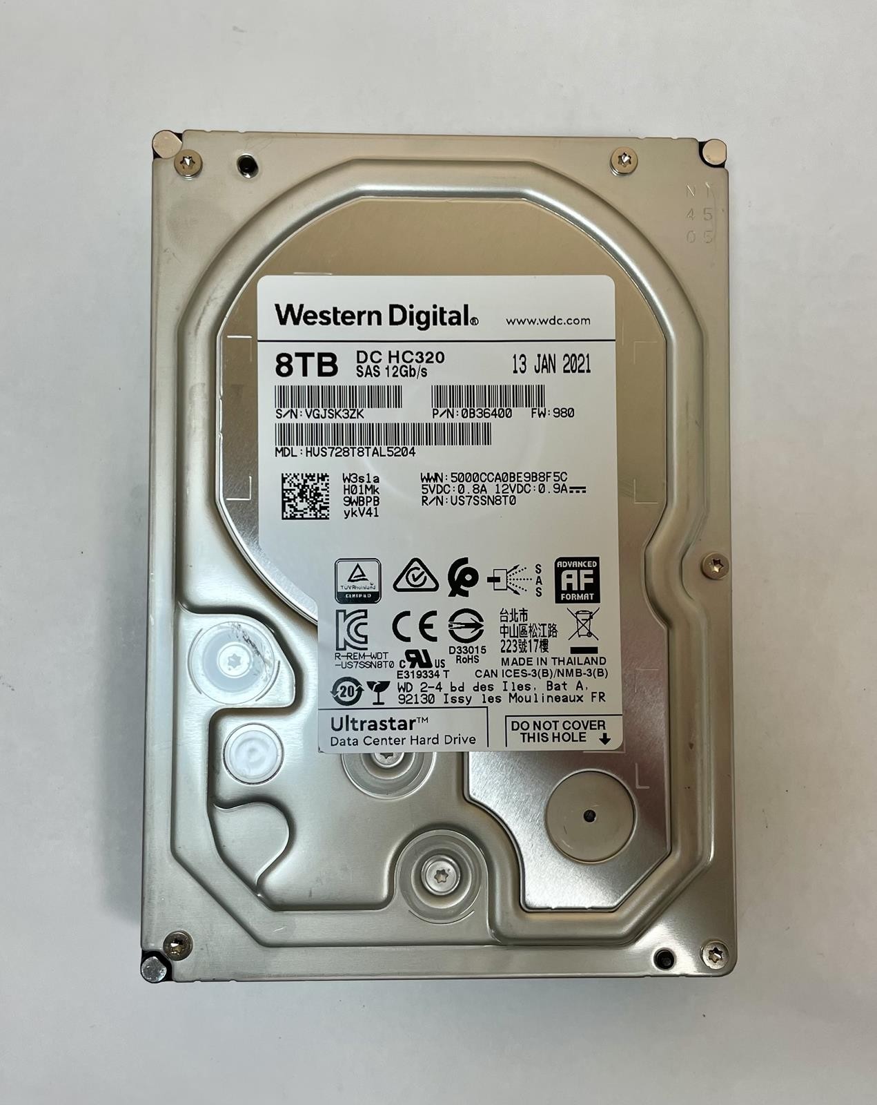 WESTERN DIGITAL HUS728T8TAL5204 HC320 3.5" 8TB SAS Data Center Internal HDD