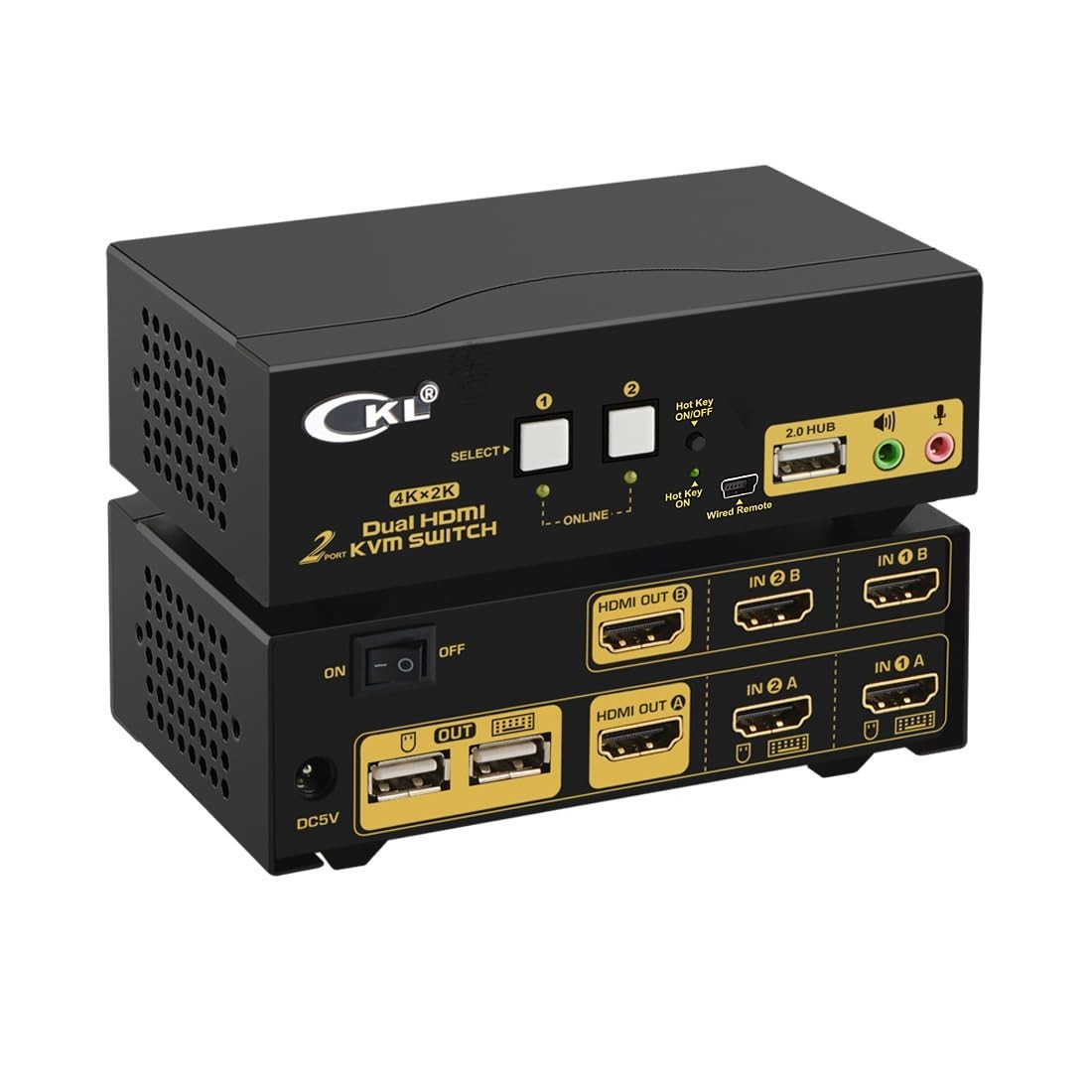 CKL 922HUA 2 Port HDMI KVM Switch Dual Monitor 4K 30Hz USB Audio