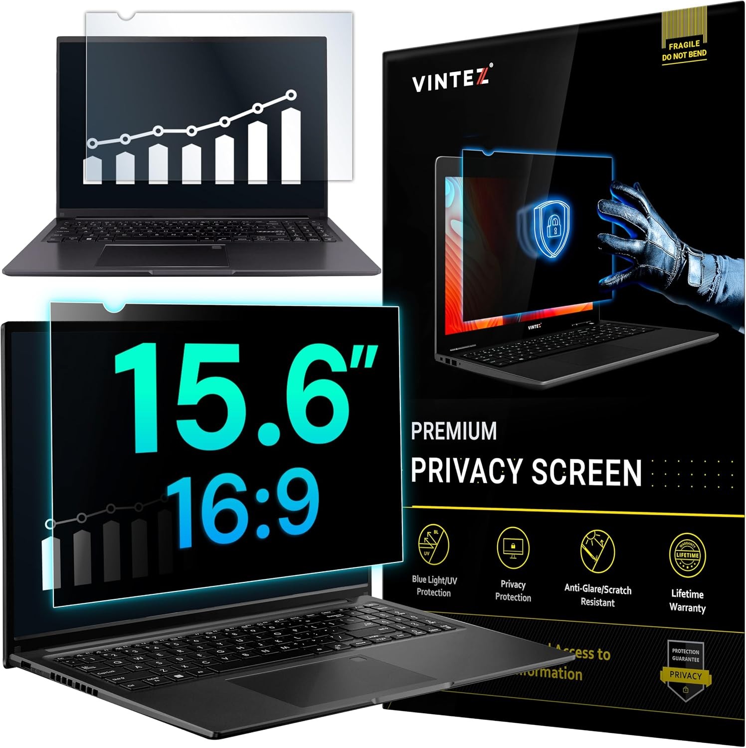 16:9 Privacy Screen Protector for 15.6 Inch Laptop - Anti Glare Blue Light Filte