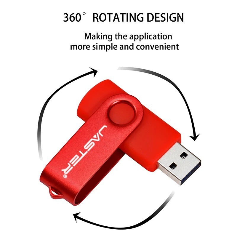 JASTER Rotatable USB Flash Drives 64GB Mini Metal Memory Stick Red Creative