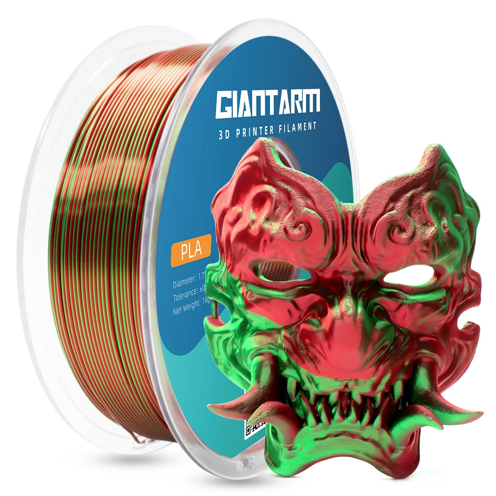 Silk Dual Color Filament, Shiny Green Red Silk 3D Printer Filament 1.75mm