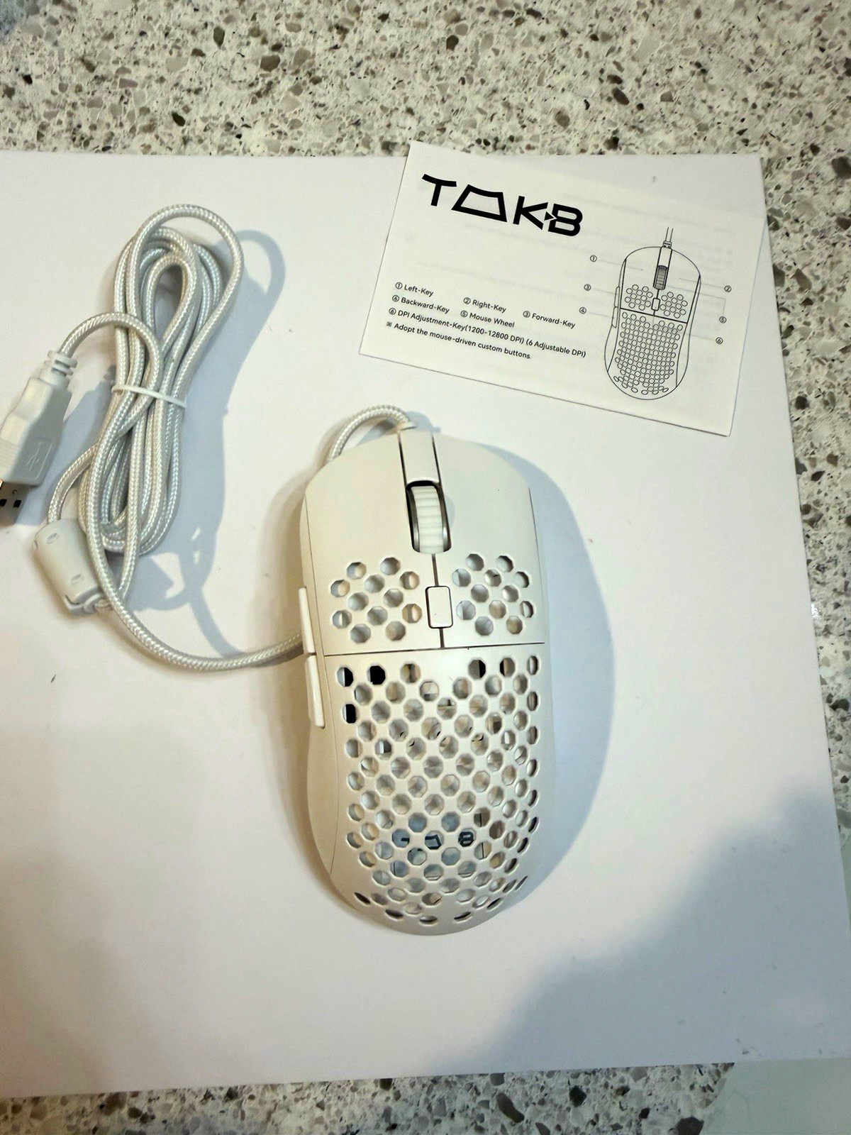TMKB M1 SE Wired USB Optical Gaming Mouse Honeycomb 6-Button 12800 DPI White