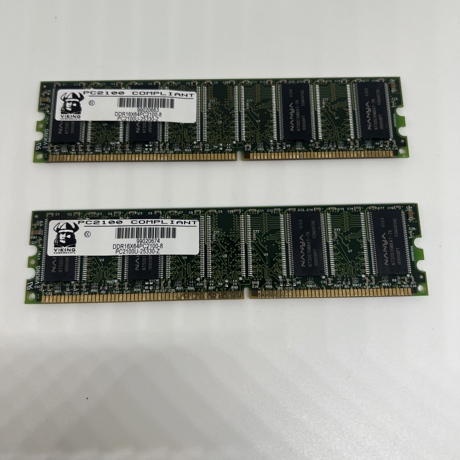 Pair of Viking 99020674 128MB DDR PC266 16x64 PC2100 Computer RAM Memory, Used