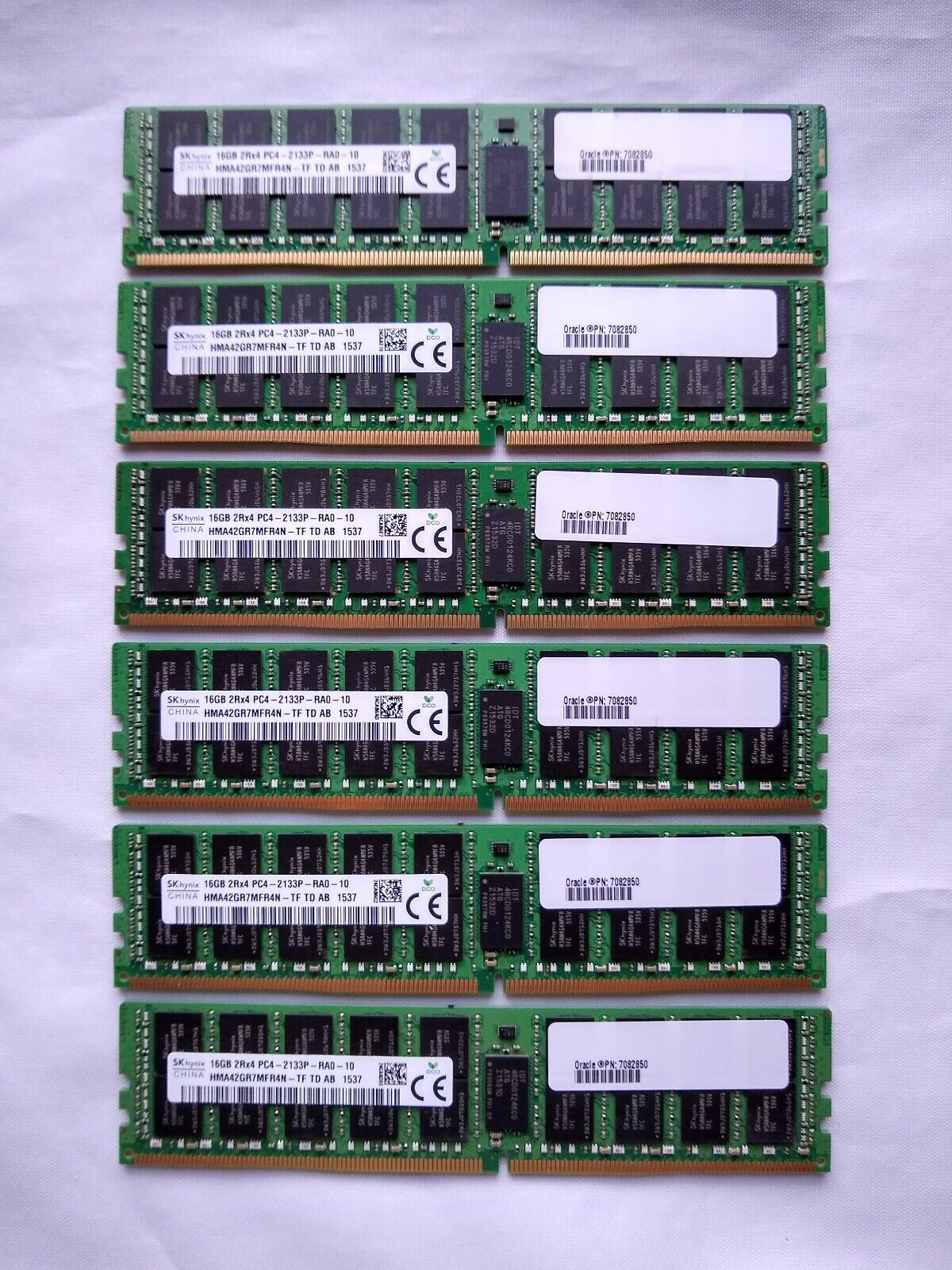 LOT OF QTY 6 Oracle T7-1 T7-2 7082850 16GB DR4-2133/2400 DIMM, 2-Rank New Pull