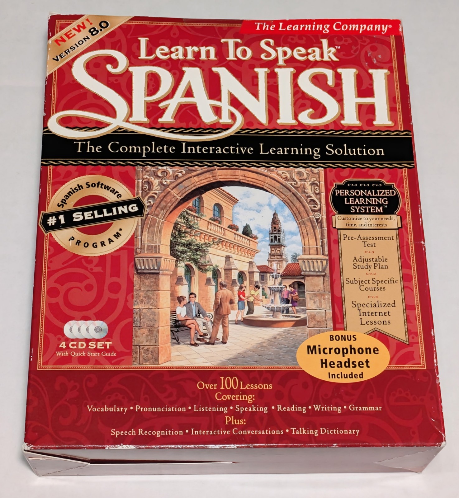 Learn To Speak Spanish 8.0 The Learning Company 4 CD-ROM Set Microphone Headset