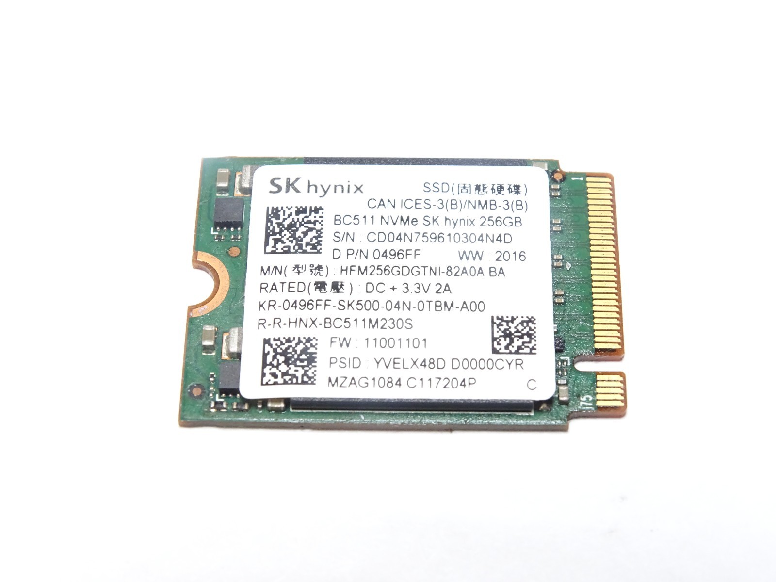 SK hynix BC511 256GB NVMe SSD M.2 2280 PCIe Gen3x4 98% Health