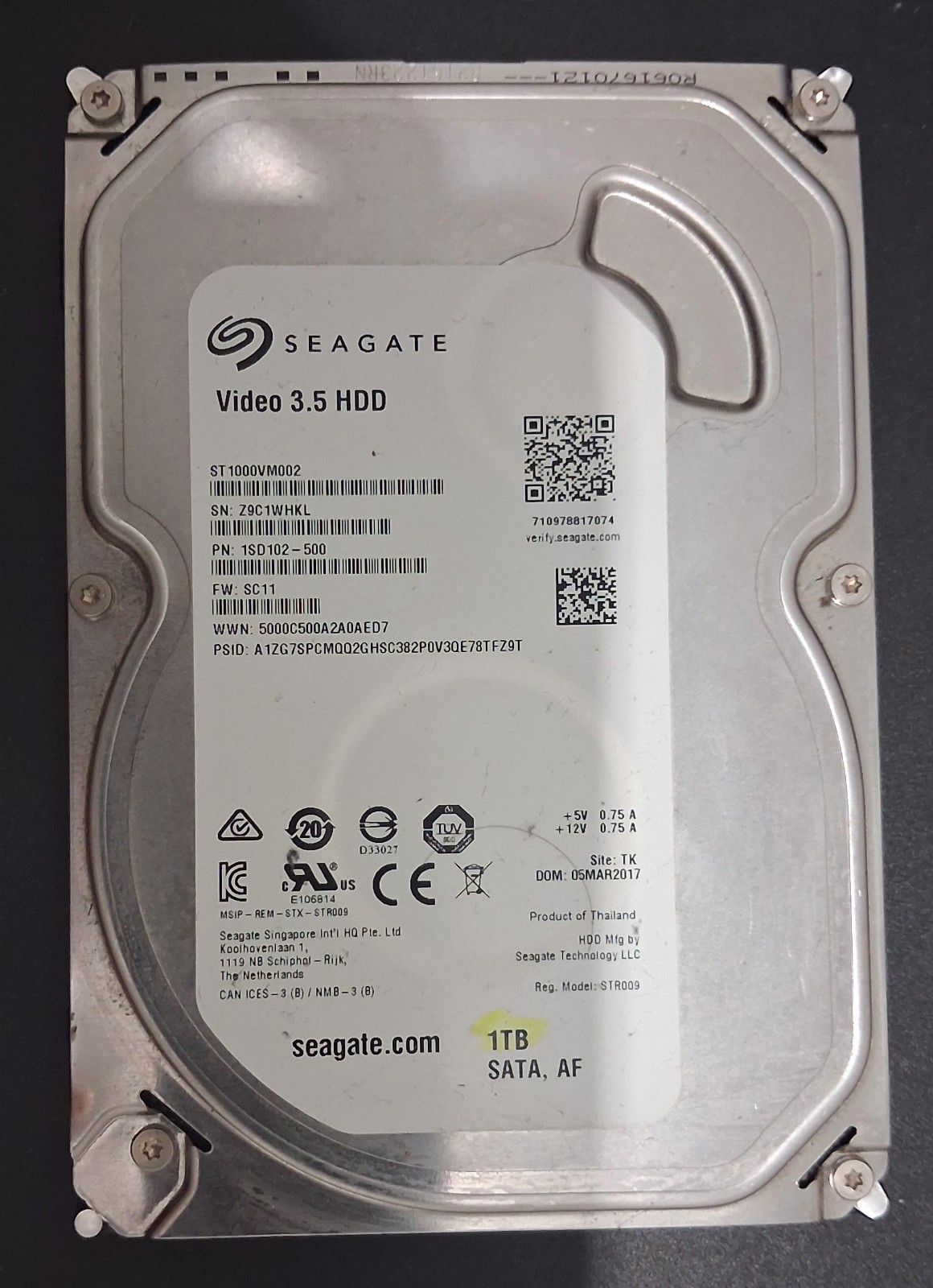 Seagate HDD 3.5" ST 1000VM002 PN:1SD102-500 1 TB