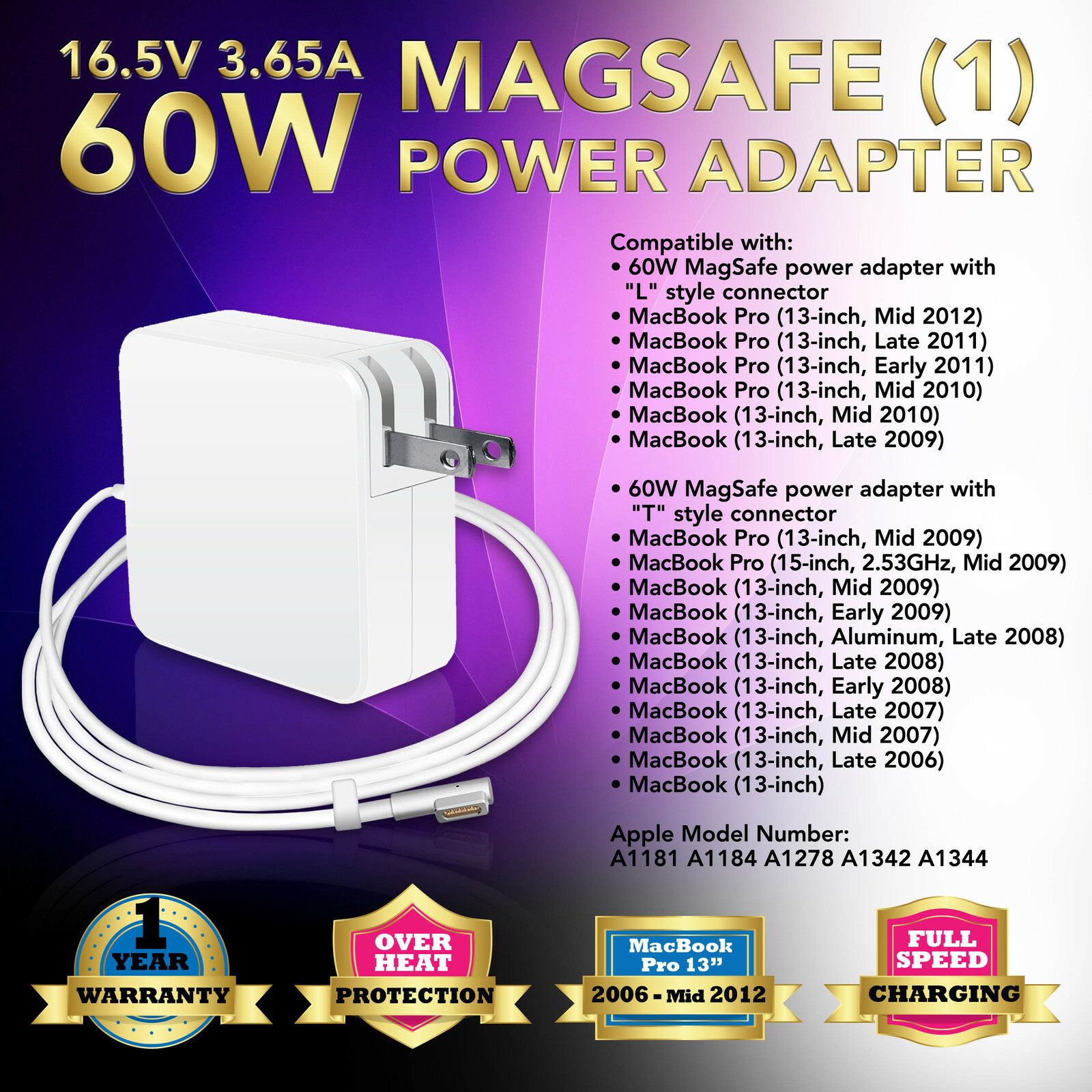 NEW 60w AC Adapter Power Supply For Apple MacBook Pro 13" 2011 2010 2009