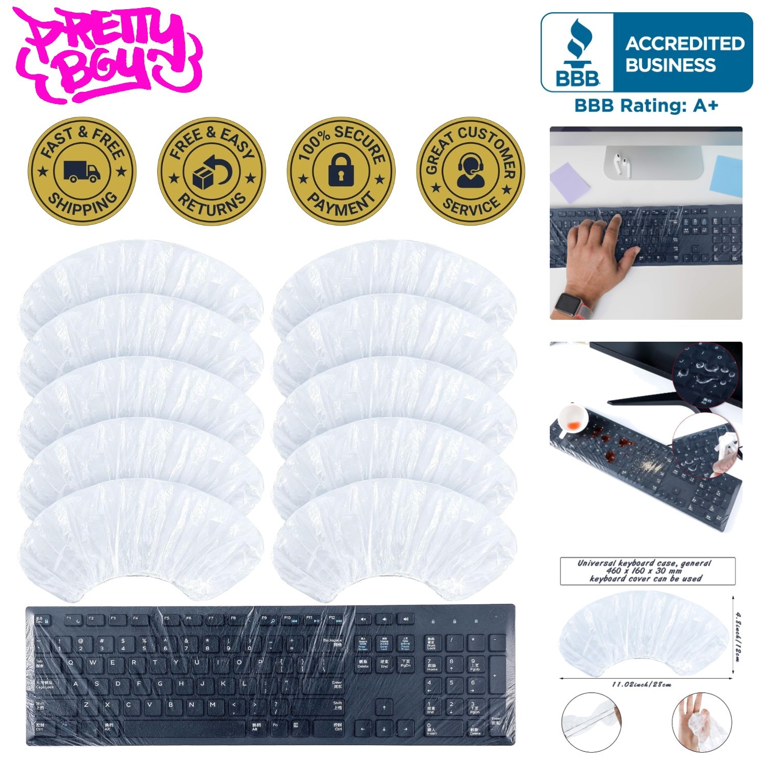 30 Wipeable Keyboard Covers – Full-Size, Universal Fit, Dust & Liquid Resistant