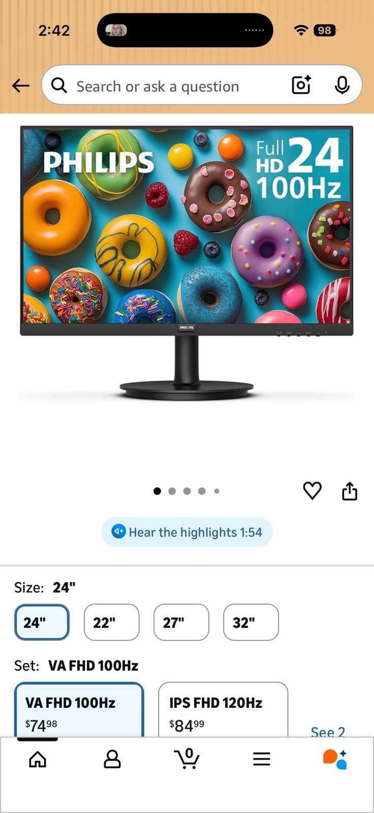 Philips V-line 24 Inch Screen Monitor 1920 x 1080 Full HD