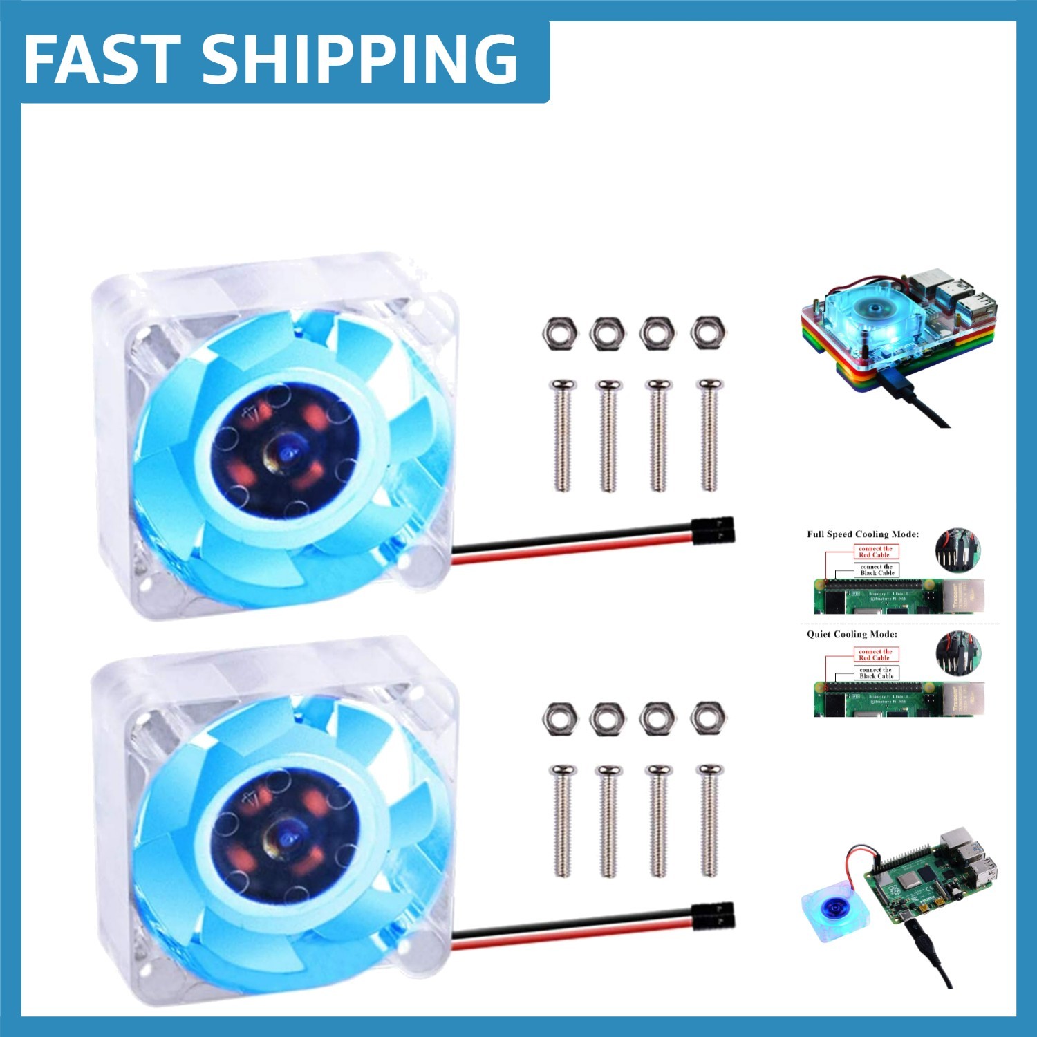 40mm DC Brushless Cooling Fan Set for Raspberry Pi - Whisper-Quiet & Effective