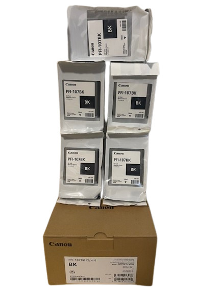 (Lot 5) Brand New Canon PFI-107BK Black 130ml Ink Tank Toner Printer Cartridge