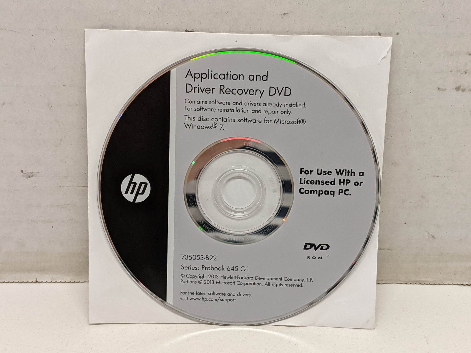 HP Application & Driver Recovery DVD for Windows 7  ProBook 645 G1 - 735053-B22