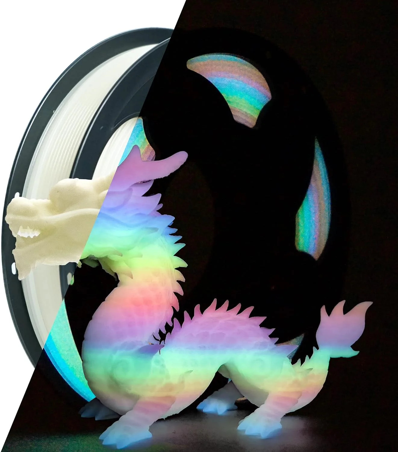 Glow in the Dark Gradient Rainbow 1.75mm PLA Filament, Luminous Rainbow Vibrant