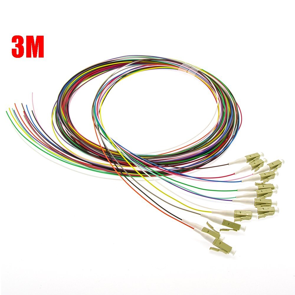 3M 12 Core LC UPC OM3 Multimode Fiber Optic Optical Pigtail Multi-Color Cable