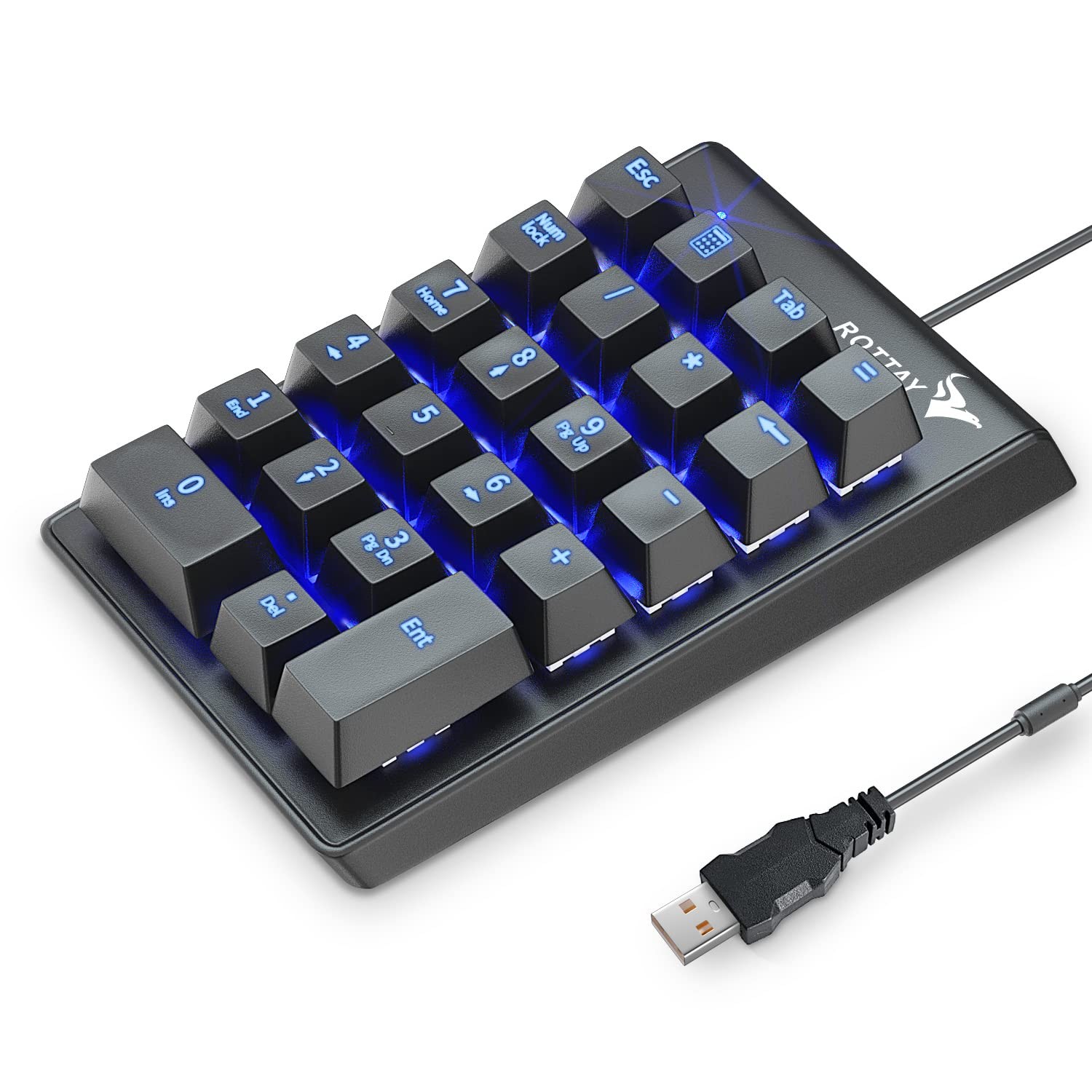 Mechanical USB Wired Numeric Keypad, 22-Key Blue LED Backlit Numpad for PC