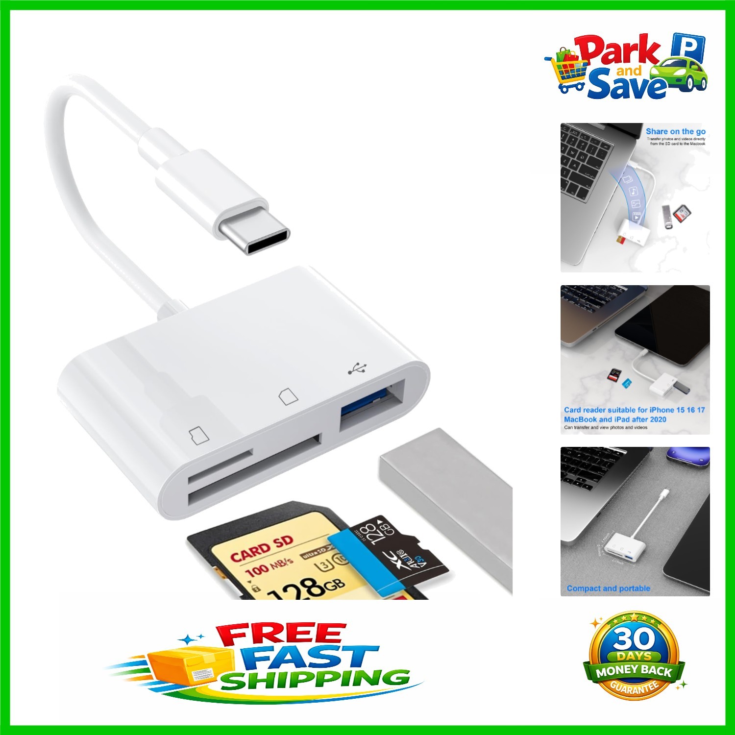 Multi-Functional USB C SD/TF Card Reader - Effortless Sharing for iPhone Users
