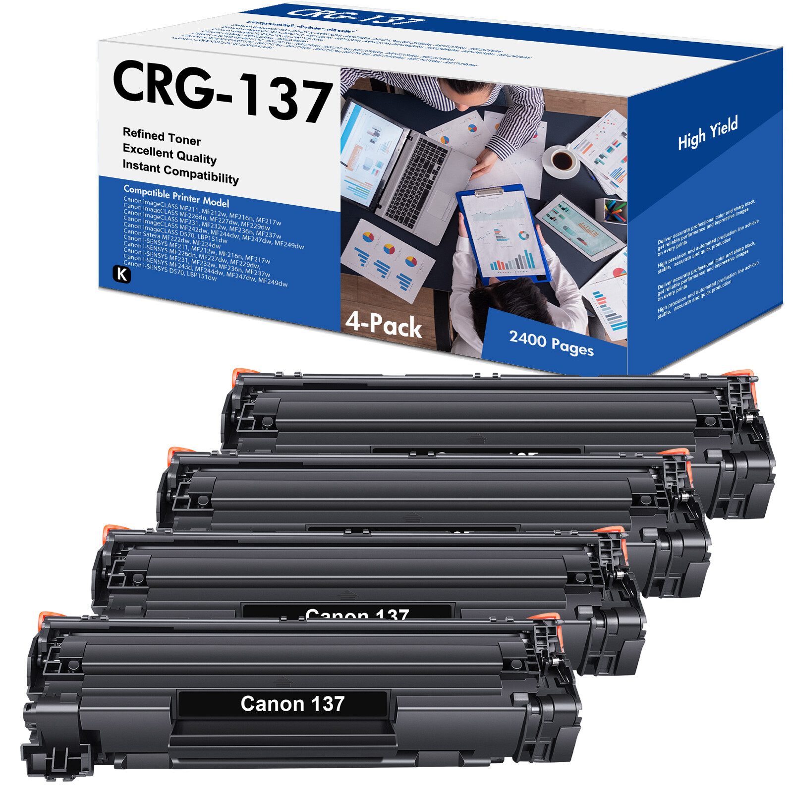 4PK CRG 137 Black Toner Comaptible for Canon 137 Toner Cartridge MF230 Series