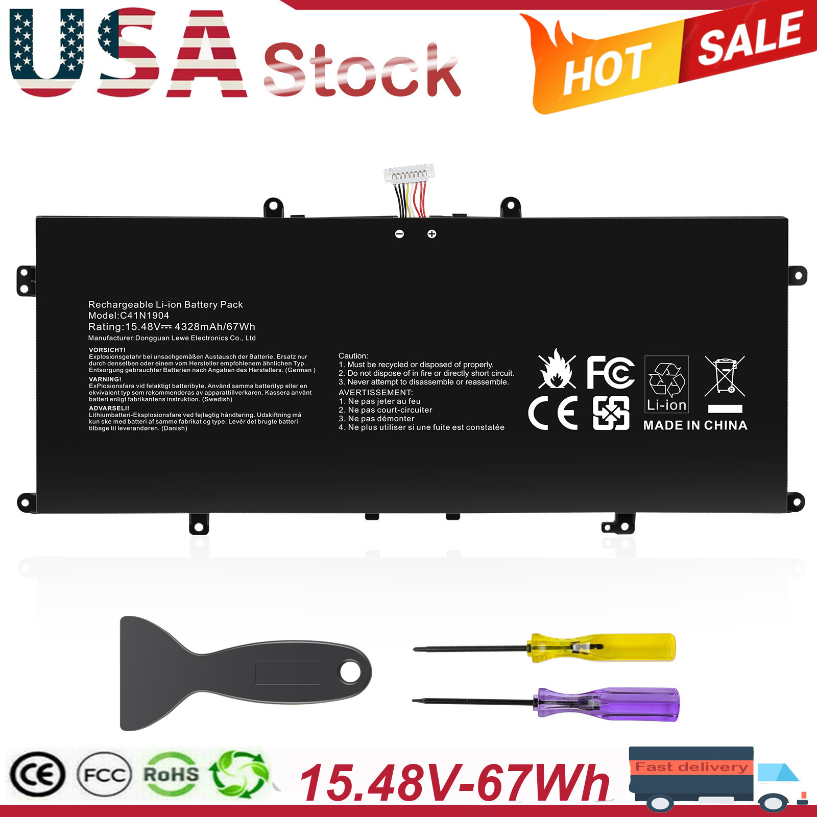 C41N1904 Battery For ASUS ZenBook S UX371 UX393 UX393EA UX371EA S14 S435 S435EA