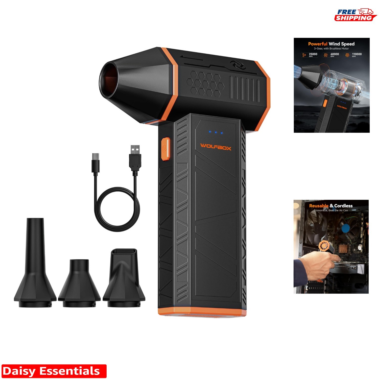 Compact MF50 Air Blower - Fast Charging & Adjustable 3-Gear for Home & Car Use