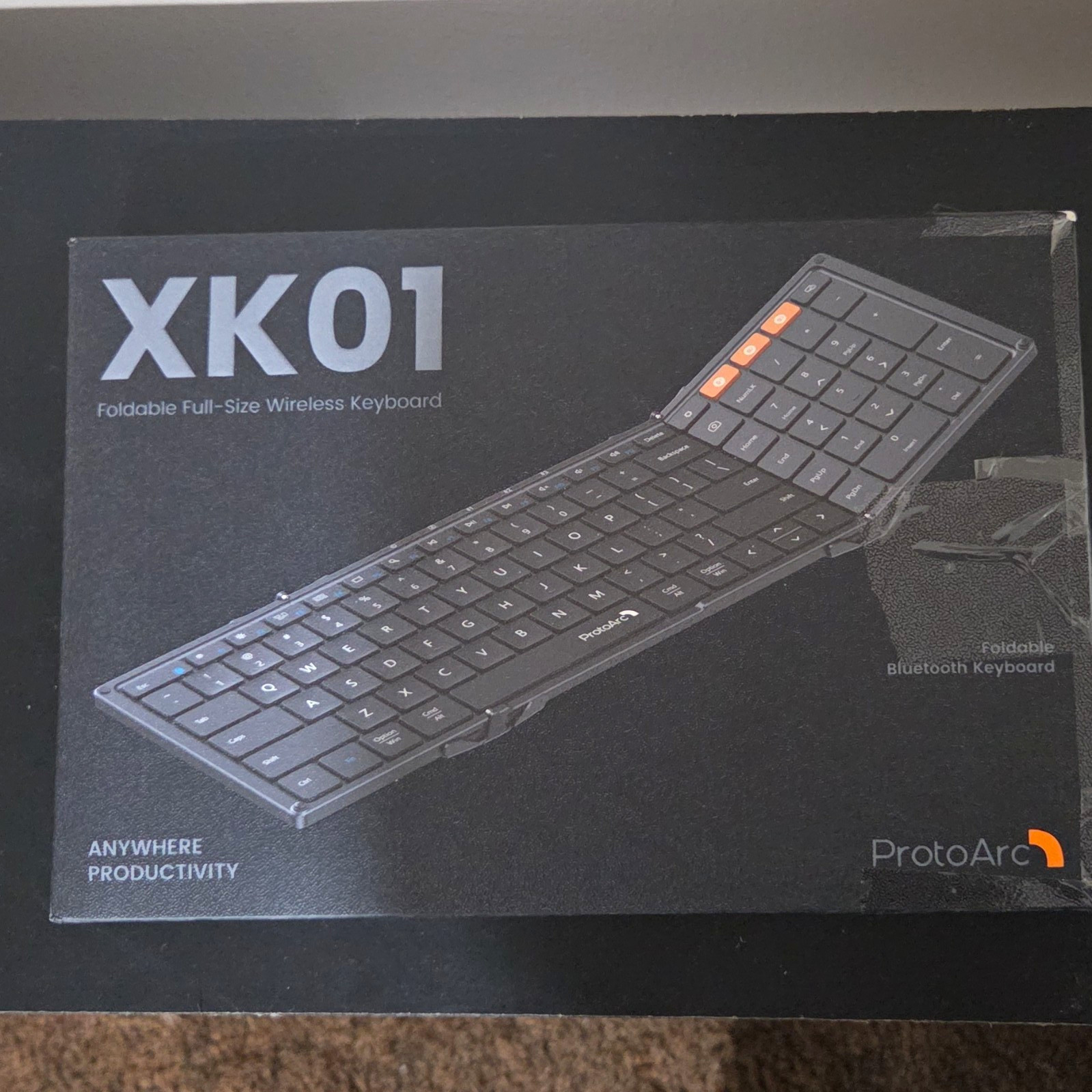 ProtoArc XK01 Full-Size Wireless Foldable Keyboard, Black, English QWERTY