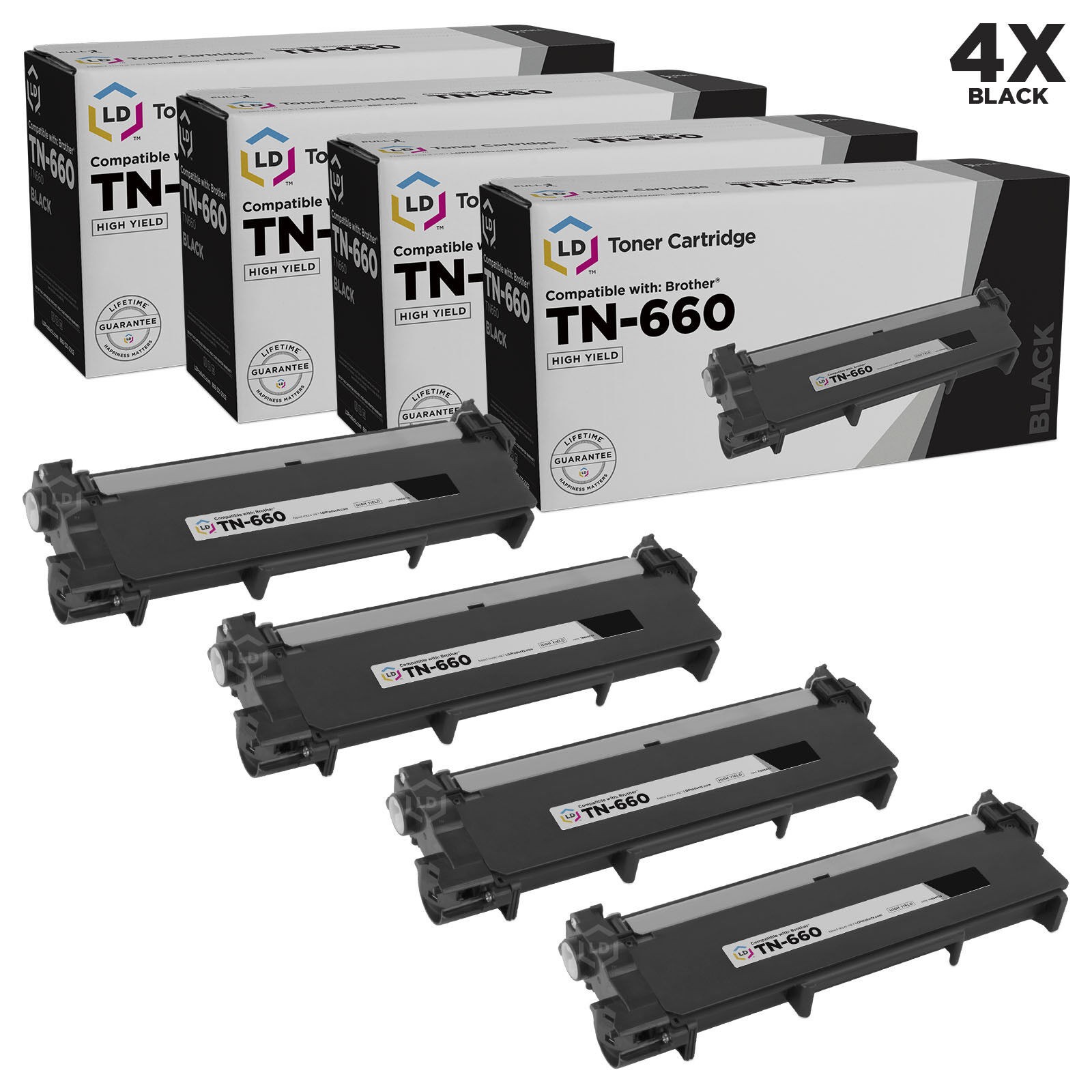 LD 4pk Comp Black Laser Cartridge for Brother Toner TN660 TN-660 HL-L2340DW
